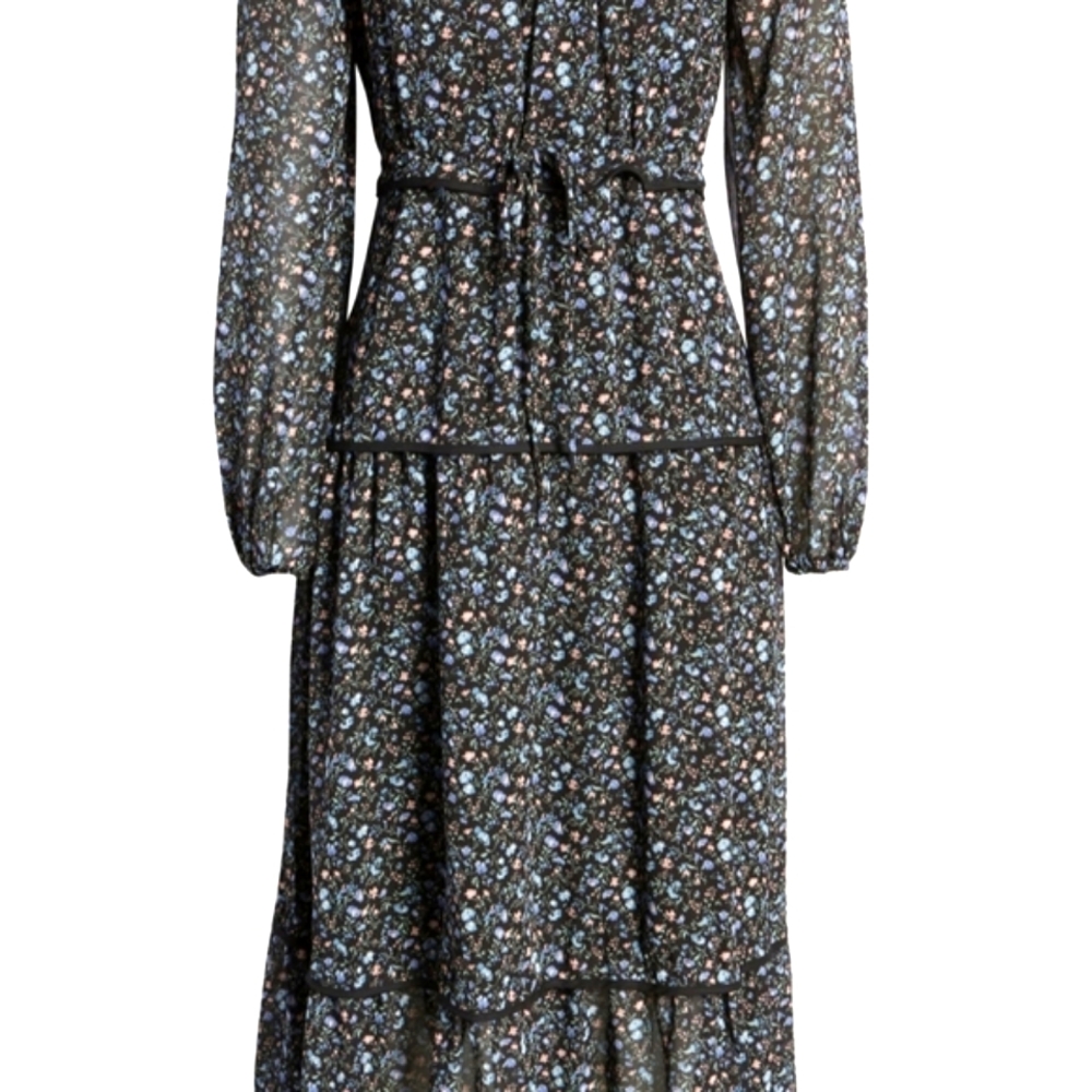 FLORET STUDIO LONG SLEEVED BLACK FLORAL SZ XL DRESS